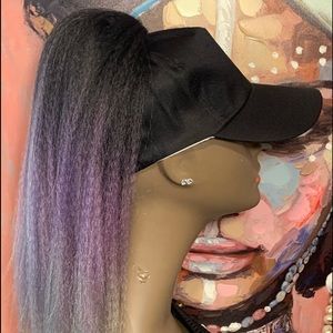 Black Ponytail Hat with Purple 20”Hair light weight and cute